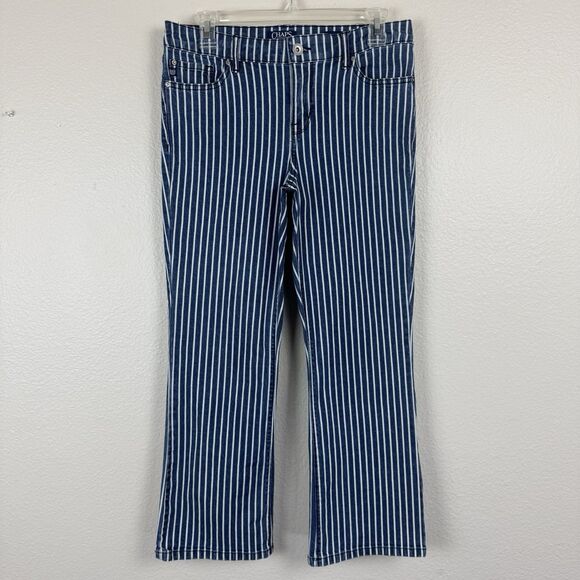 Chaps Mid Rise Crop Kick Striped Dark Wash Denim Jeans Stretch Cotton Blend 6 - Picture 1 of 14